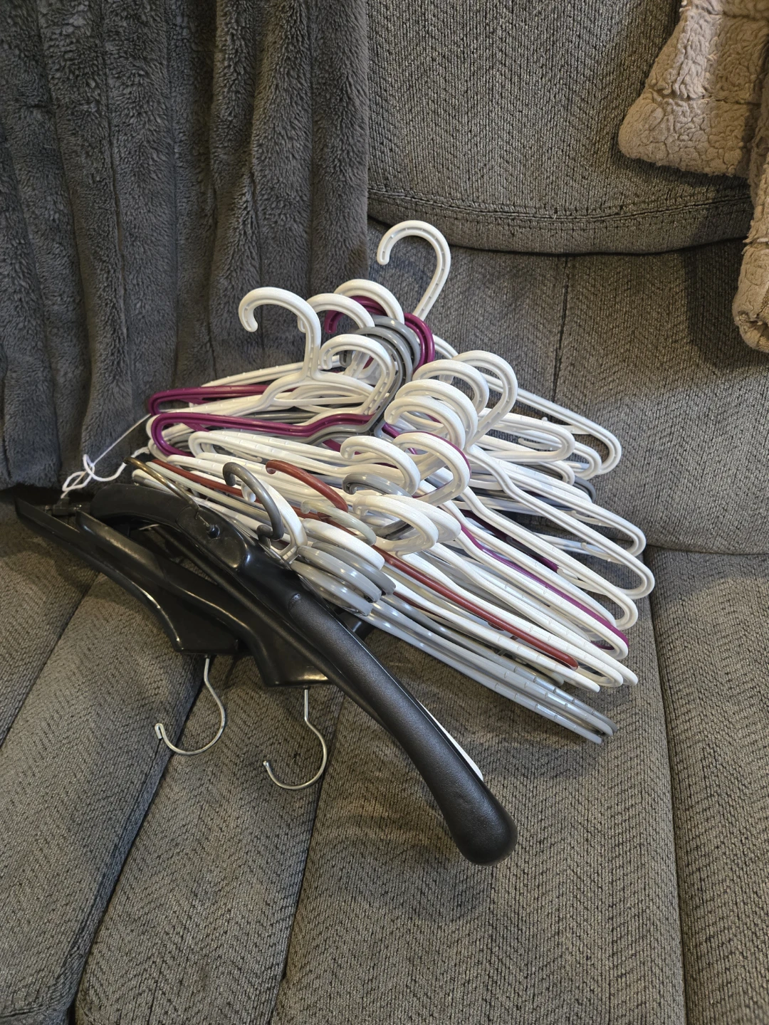 Assorted Plastic Hangers - White, Purple, Grey & Black