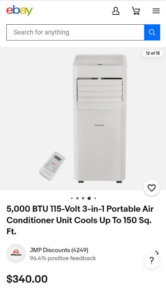 5,000Btu Vissani 3 in 1 PORTABLE AC Unit - photo 2