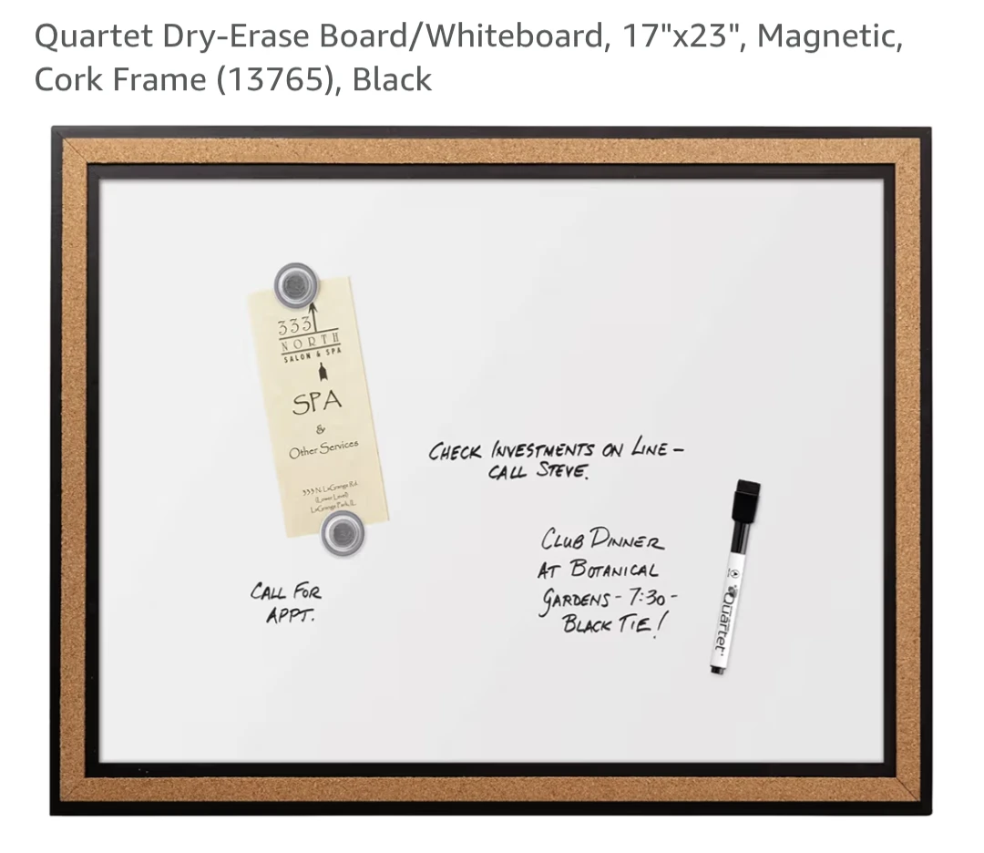 Quartet Dry-Erase Board 17"x23" Magnetic Cork Frame Black - photo 3