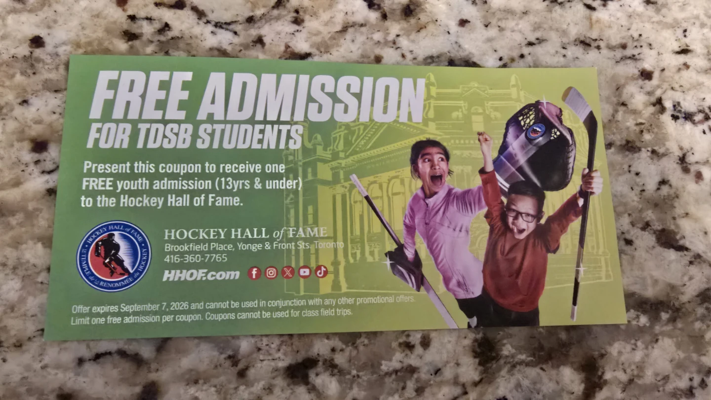 FREE  Hockey Hall of Fame Admission Coupon for TDSB Students