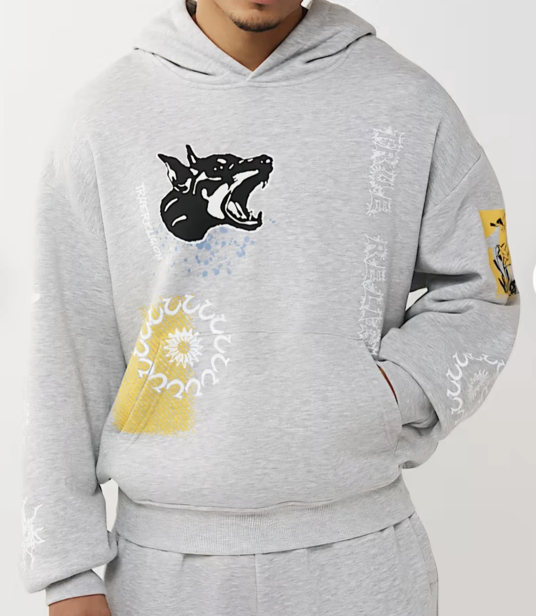True Religion Grey Graphic Hoodie Size L