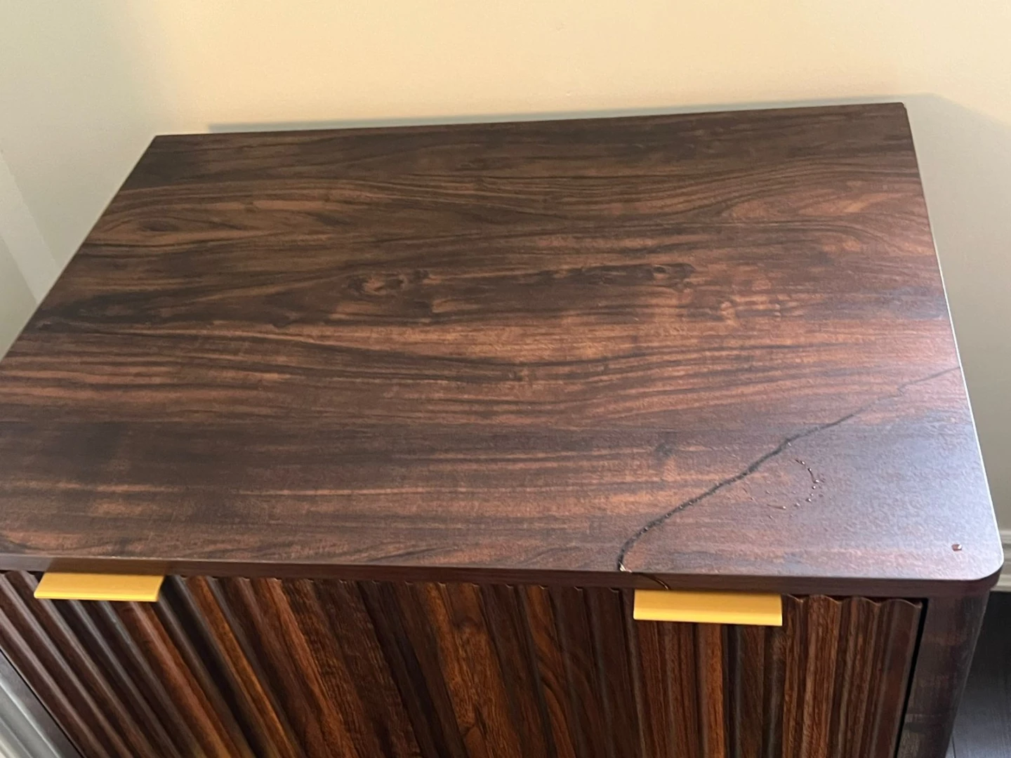 Dark Wood 2-Drawer Nightstand with Gold Handles - photo 4