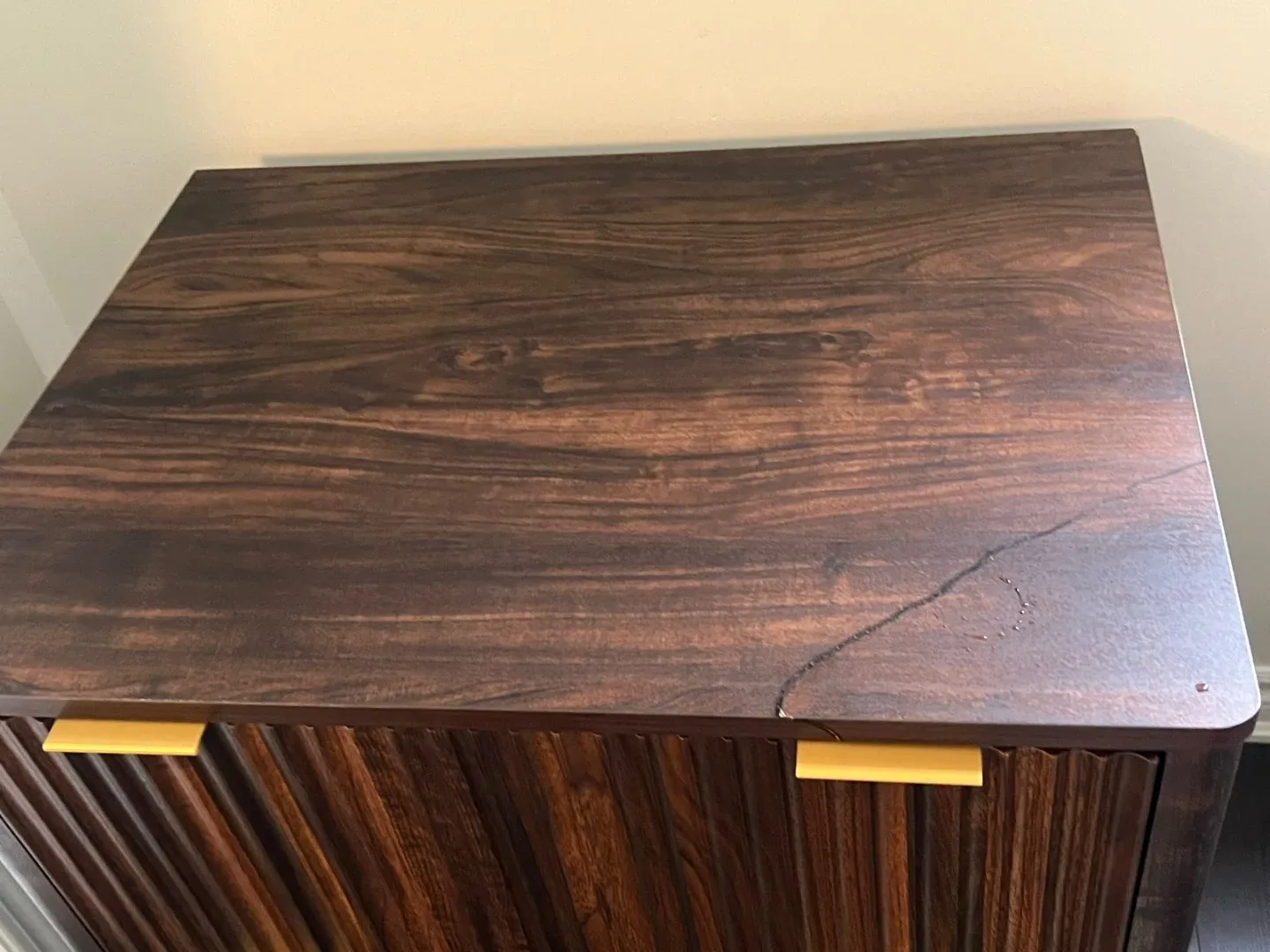 Dark Wood 2-Drawer Nightstand with Gold Handles - photo 4