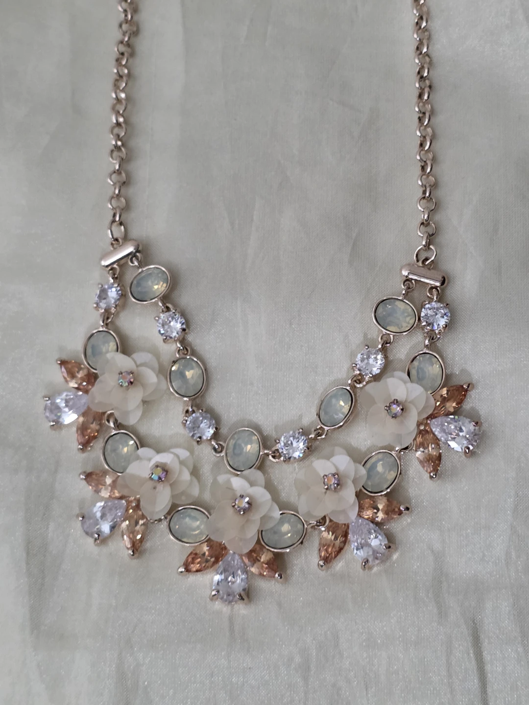 Statement Necklace with Flowers and Crystals