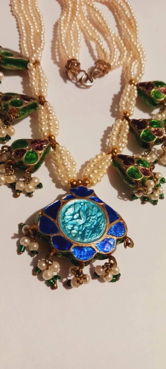 Minakari Kundan Traditional Indian Pearl Necklace w/Charms - photo 4