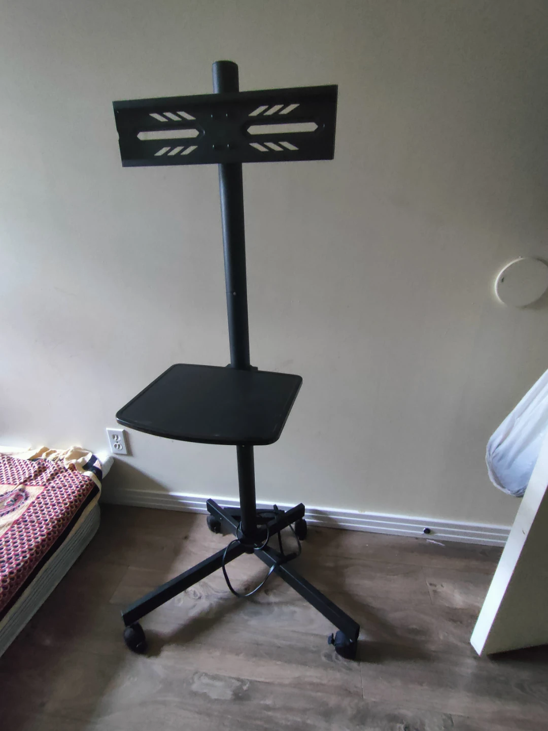 Black Rolling TV Stand with Shelf - photo 2
