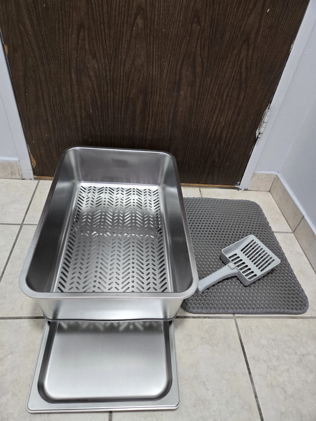 Stainless Steel Sifting Litter Box with Scoop and Mat