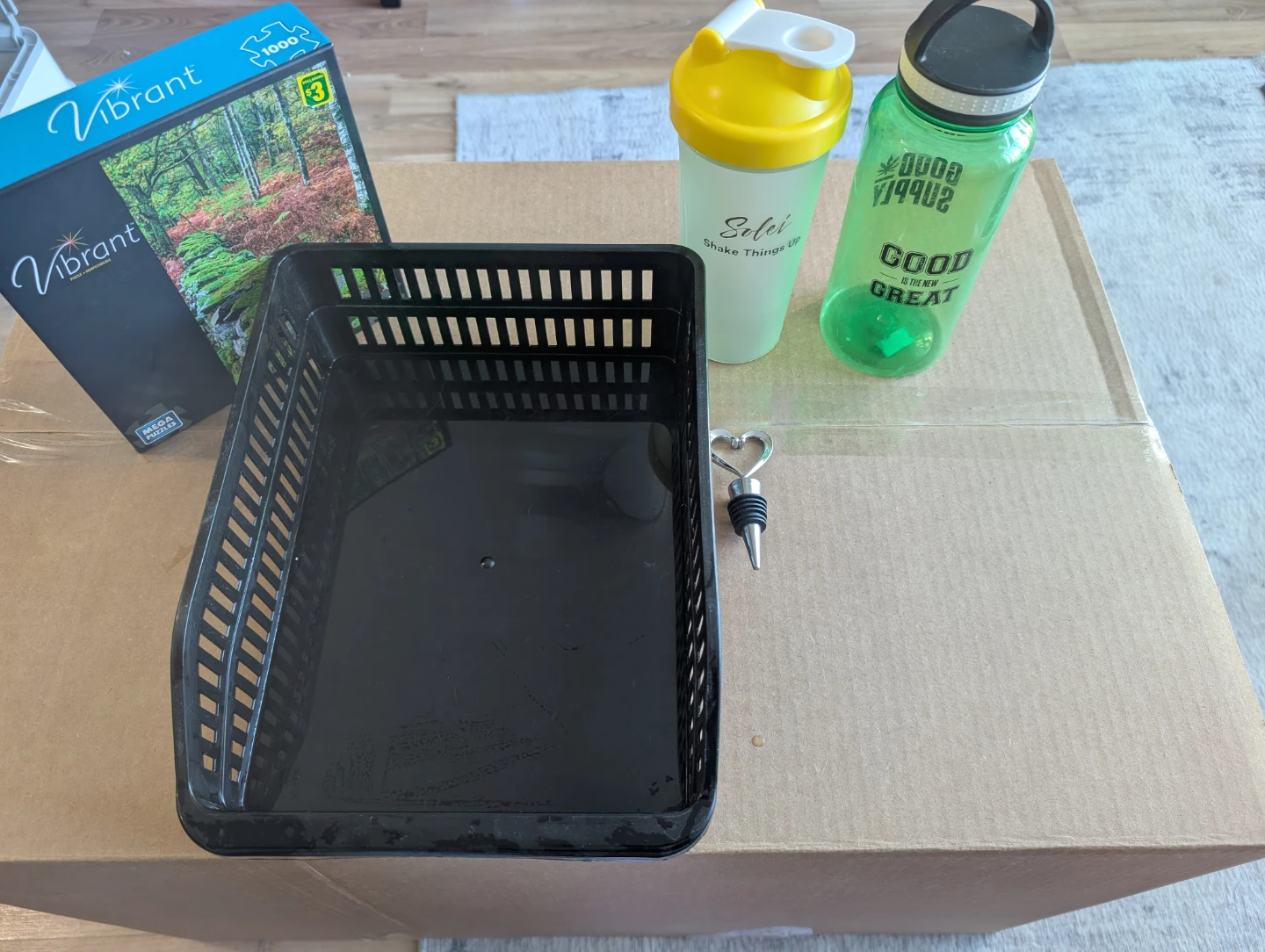 Free: puzzle, bottles, wine cork, storage bin