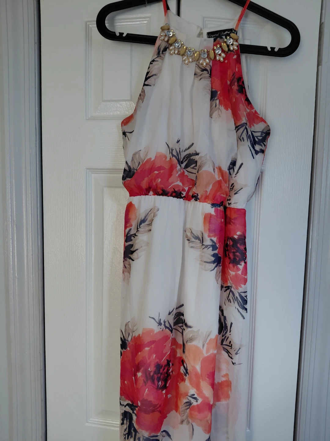 Crystal Doll Floral Maxi Dress with Embellished Neckline