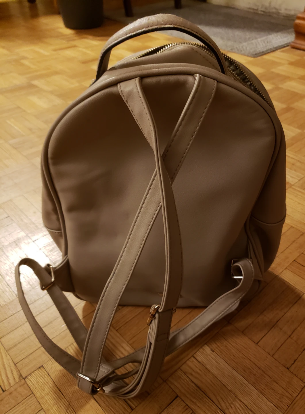 Taupe Quilted Faux Leather Backpack - photo 2