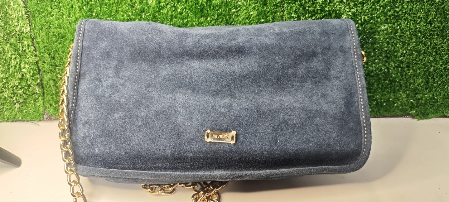 SEVENTY blue suede crossbody purse with gold chain - photo 2