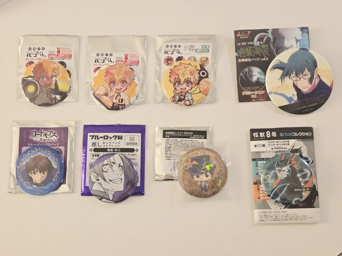 A collection of various anime badges