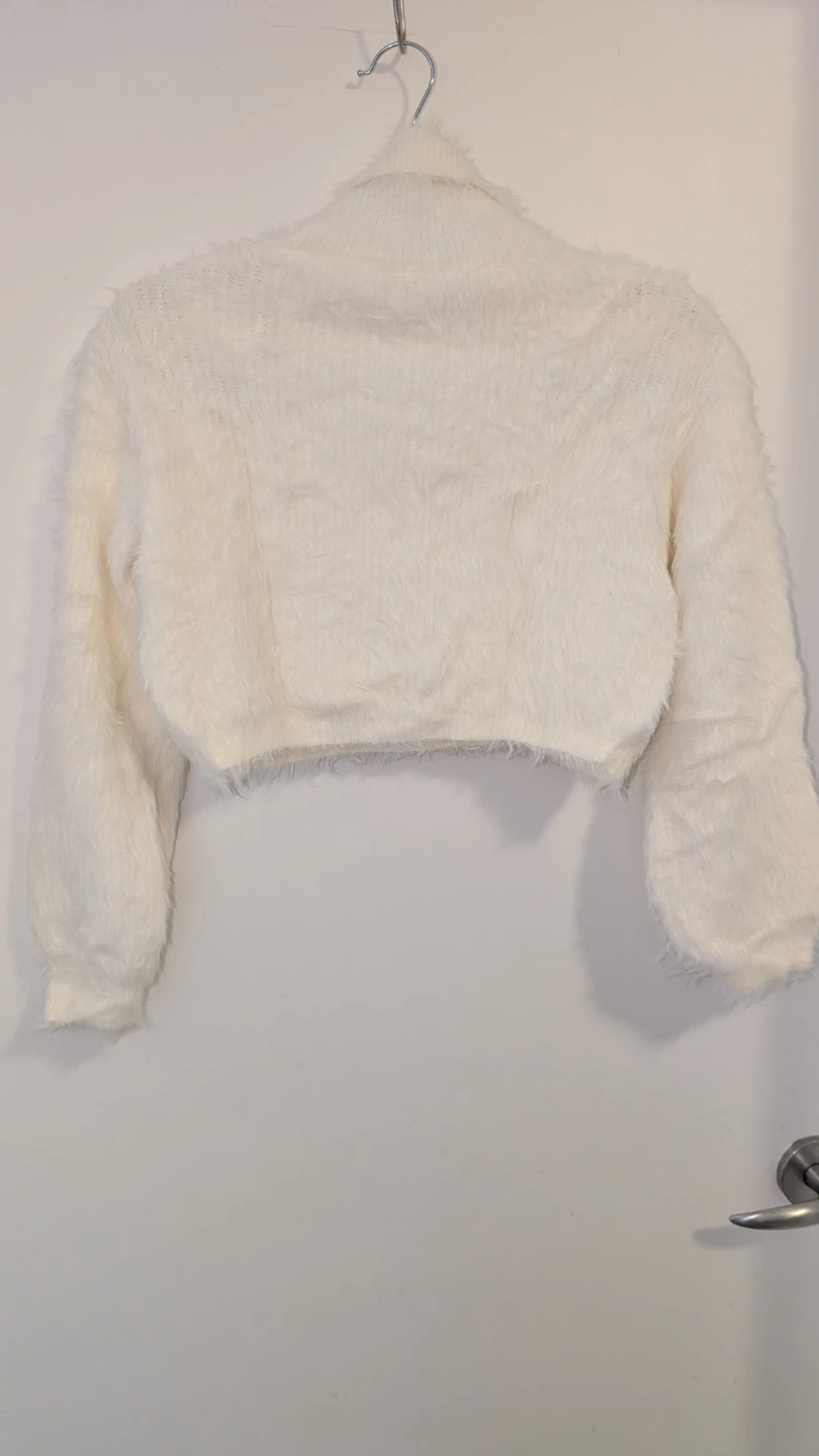 White Fuzzy Cropped Turtleneck Sweater - photo 2