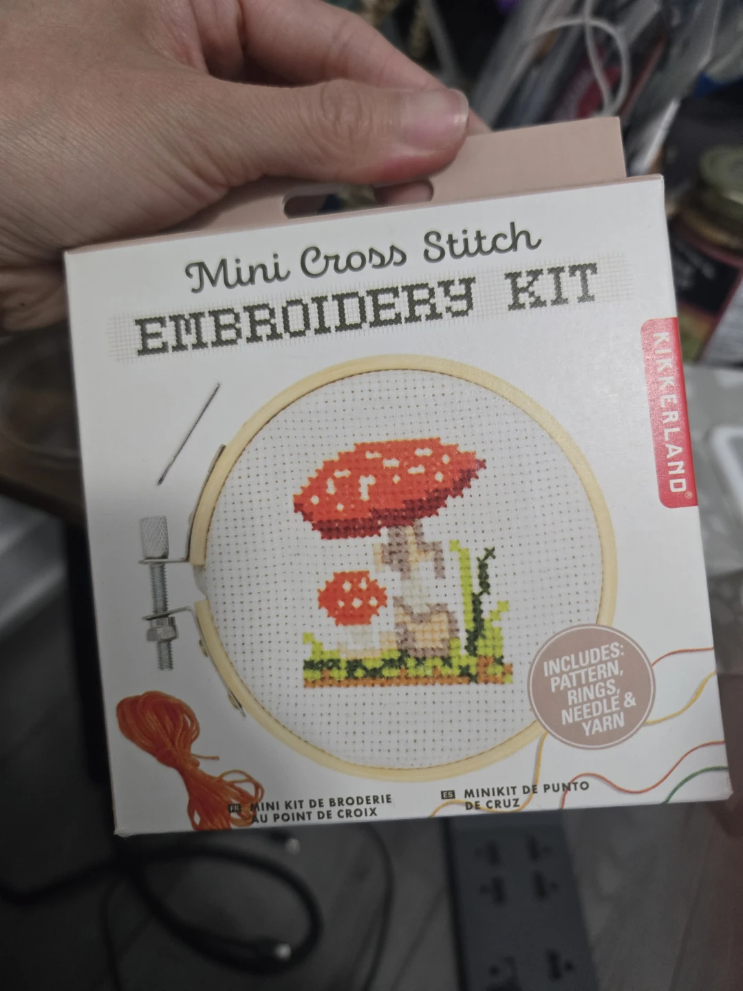 Kikkerland Mini Cross Stitch Embroidery Kit - Mushroom