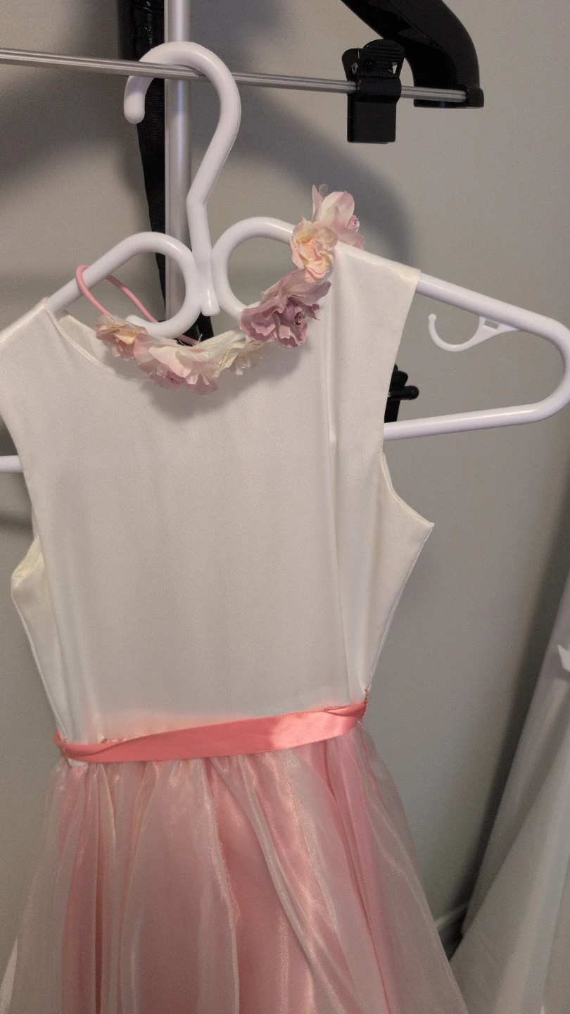 Girls White and Pink Flower Girl Dress with Headband