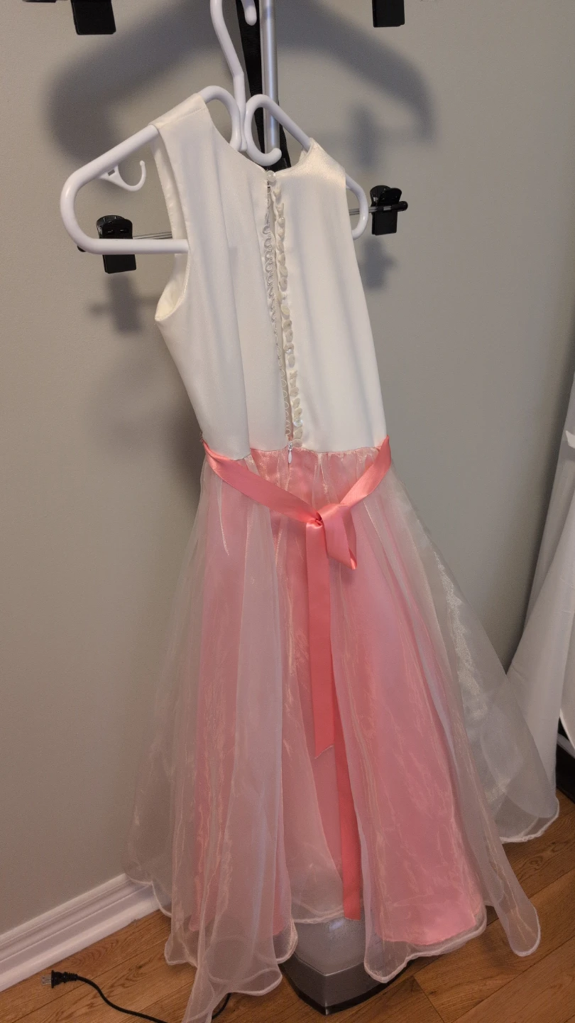Girls White and Pink Flower Girl Dress with Headband - photo 2