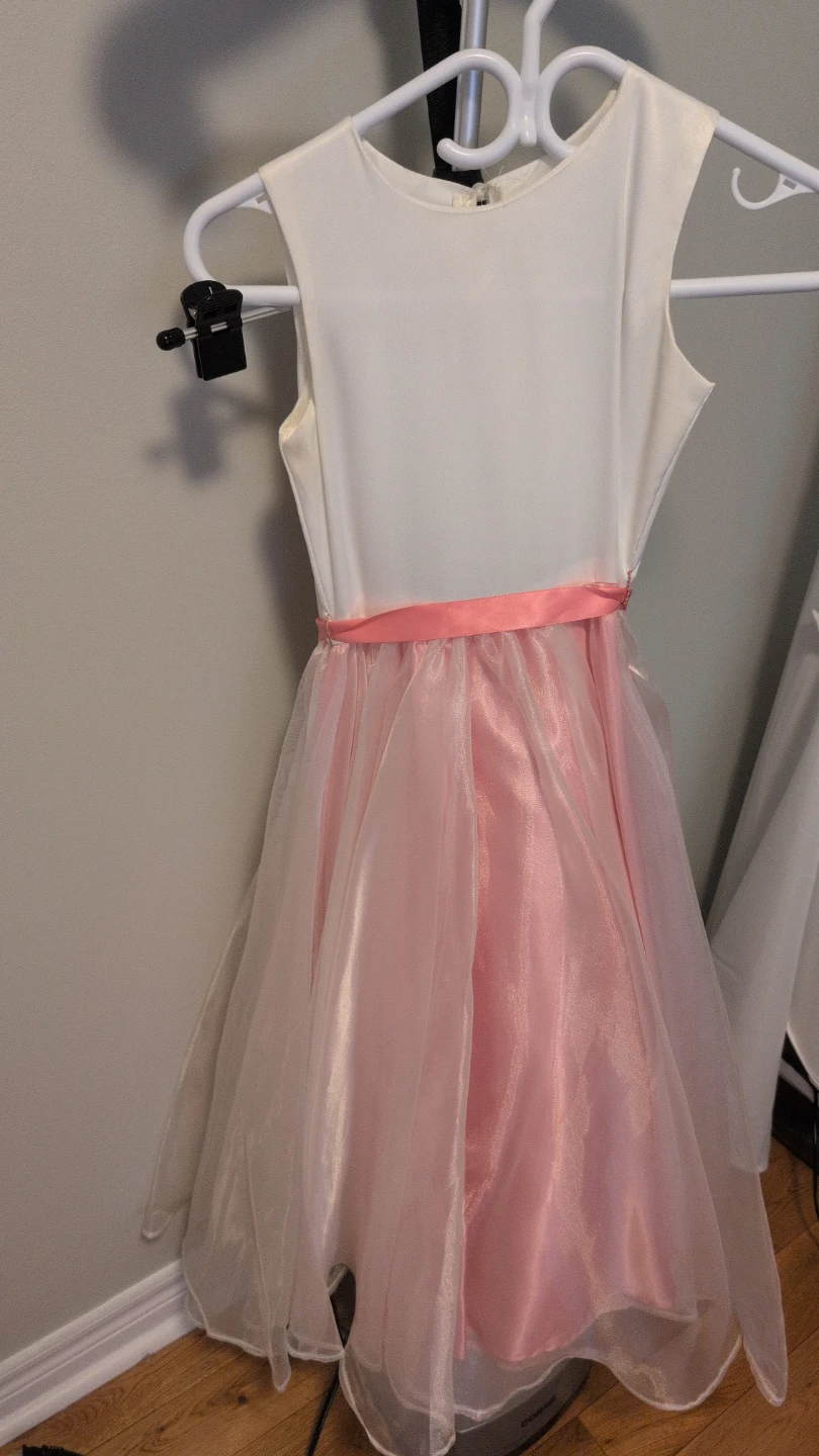 Girls White and Pink Flower Girl Dress with Headband - photo 3