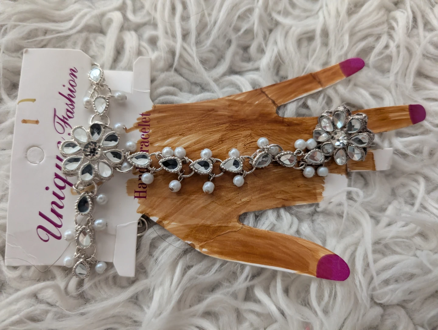 Silver Tone Hand Bracelet with Pearls - photo 2