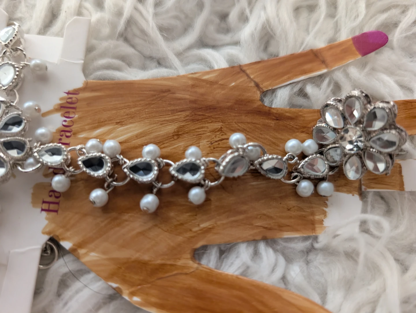 Silver Tone Hand Bracelet with Pearls - photo 5