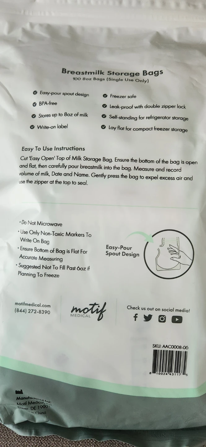 Motif Medical Breastmilk Storage Bags - 100 Count - photo 2