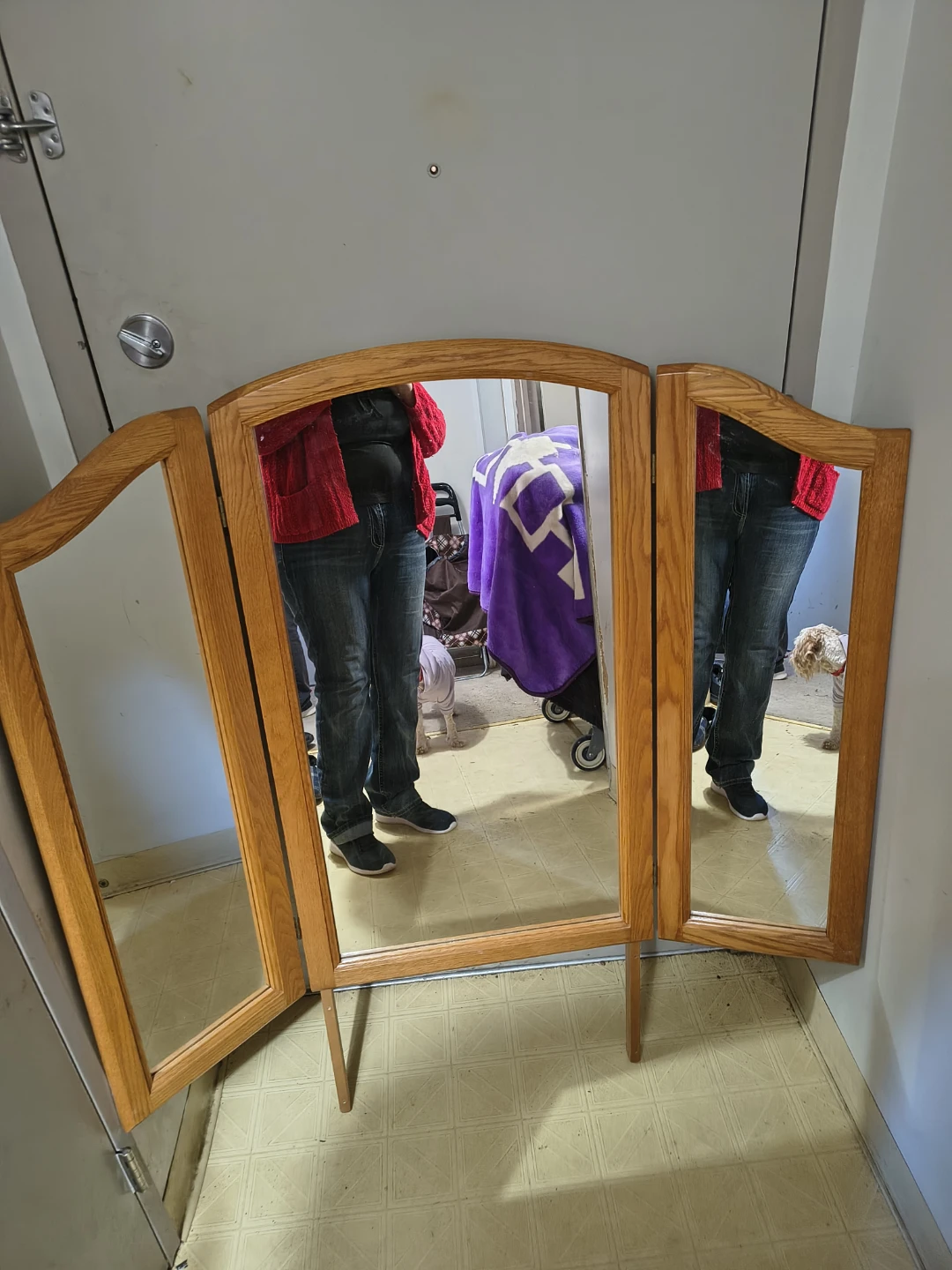 Wooden Tri-Fold Vanity Mirror