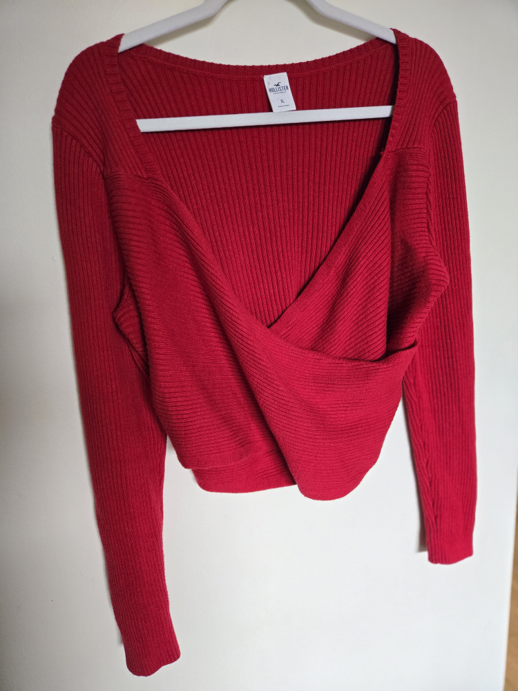 Hollister Red Ribbed Wrap Long Sleeve Top XL - photo 2
