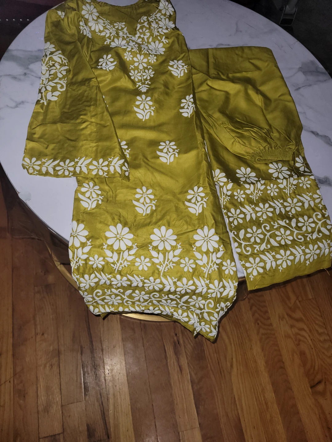 Women's Silk Olive Green Embroidered Suit Set
