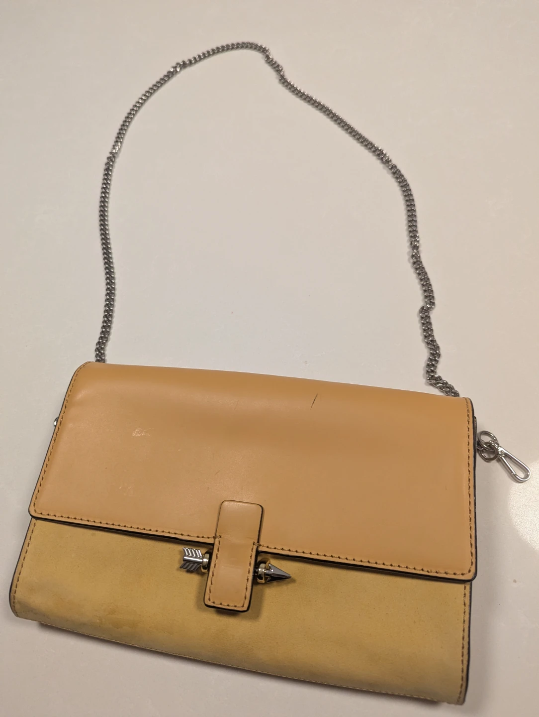 Mackage Tan and Yellow Suede Clutch Purse with Chain Strap