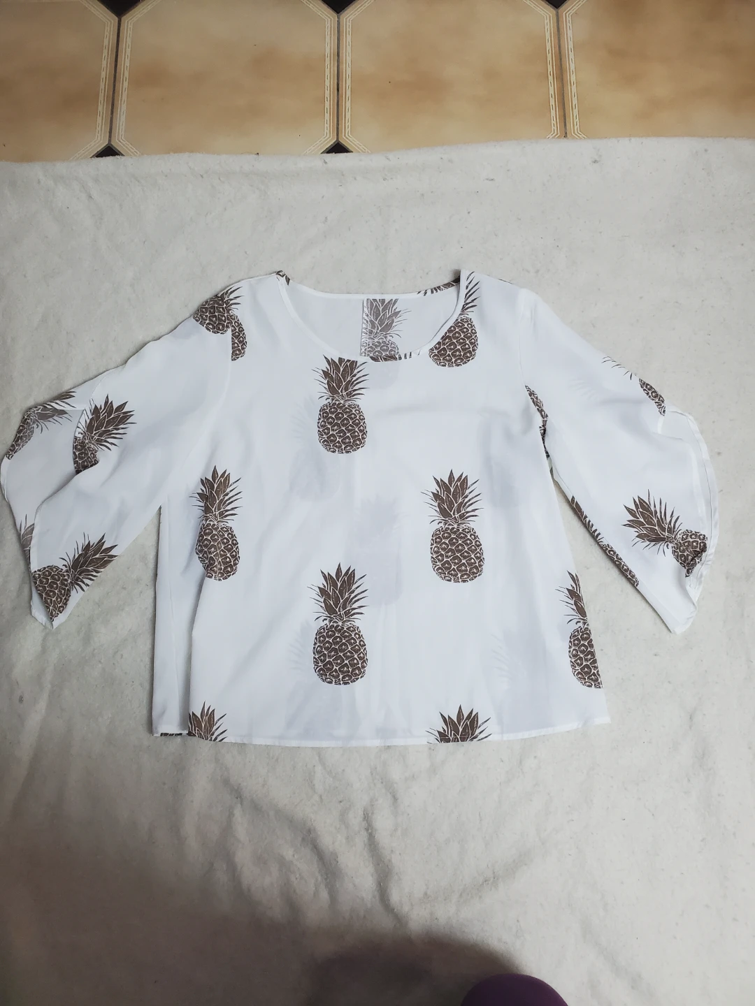 White Blouse with Pineapple Print