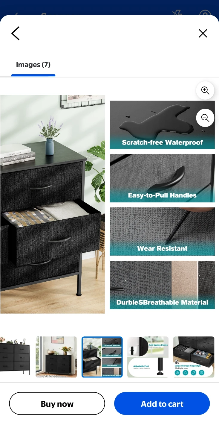 EDX 6 Drawer Fabric Dresser - Black - photo 3