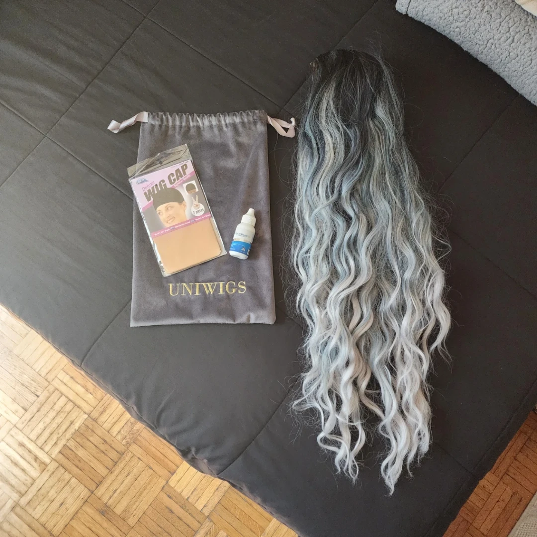UNIWIGS Long Wavy Black to Grey Ombre Wig with Accessories - photo 2