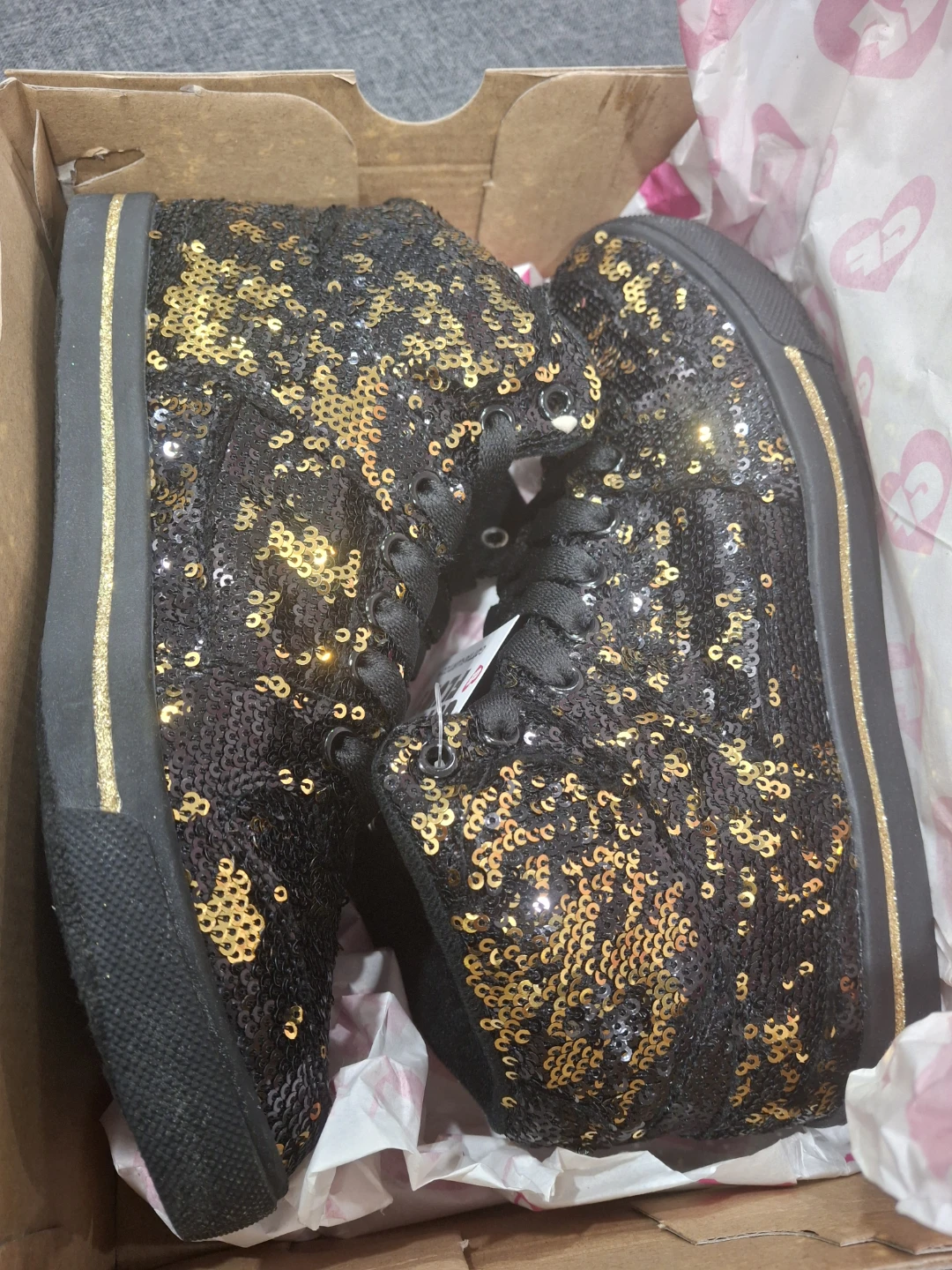 Gotta Flurt Black & Gold Sequin High Top Sneakers🌱 - photo 3
