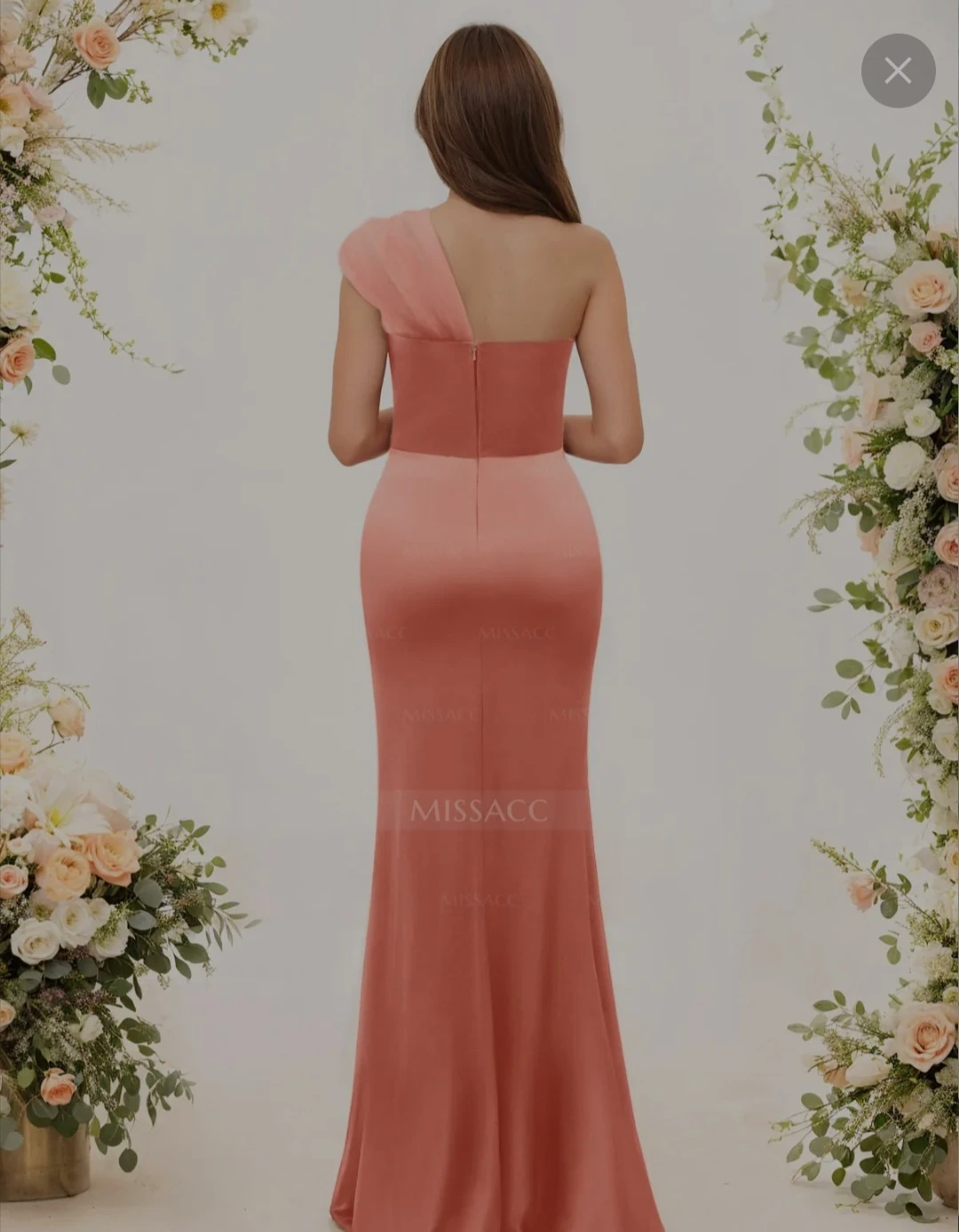 Coral Pink Satin One-Shoulder Prom Dress - photo 2