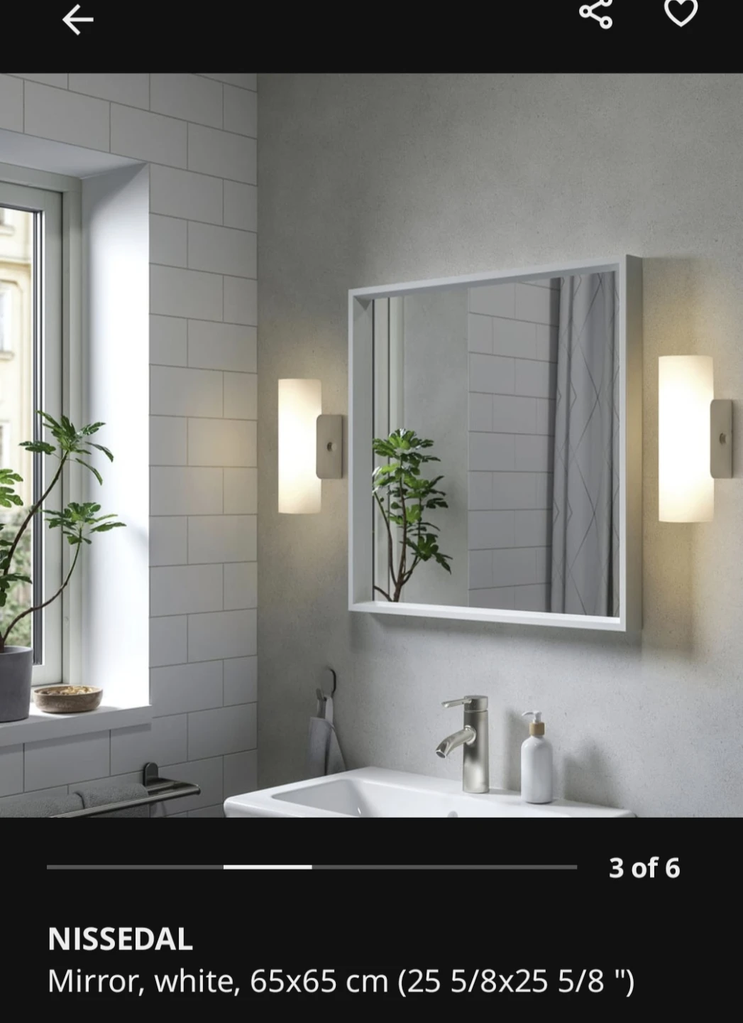 IKEA NISSEDAL Mirror White 65x65 cm