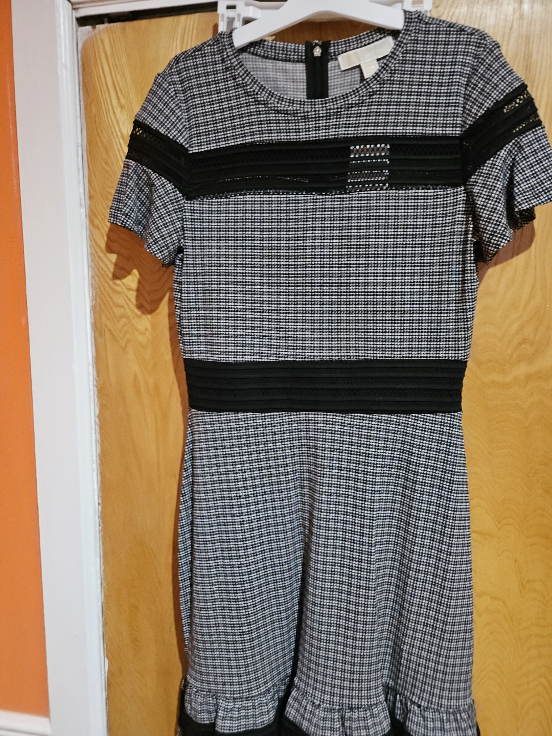 Michael Kors Houndstooth Dress with Black Lace Accents - P/M
