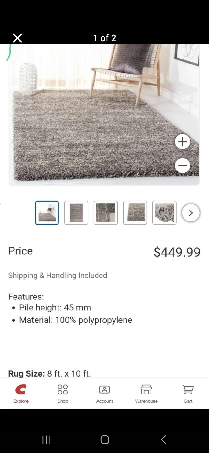 8 ft. x 10 ft. Grey Polypropylene Shag Rug - photo 2