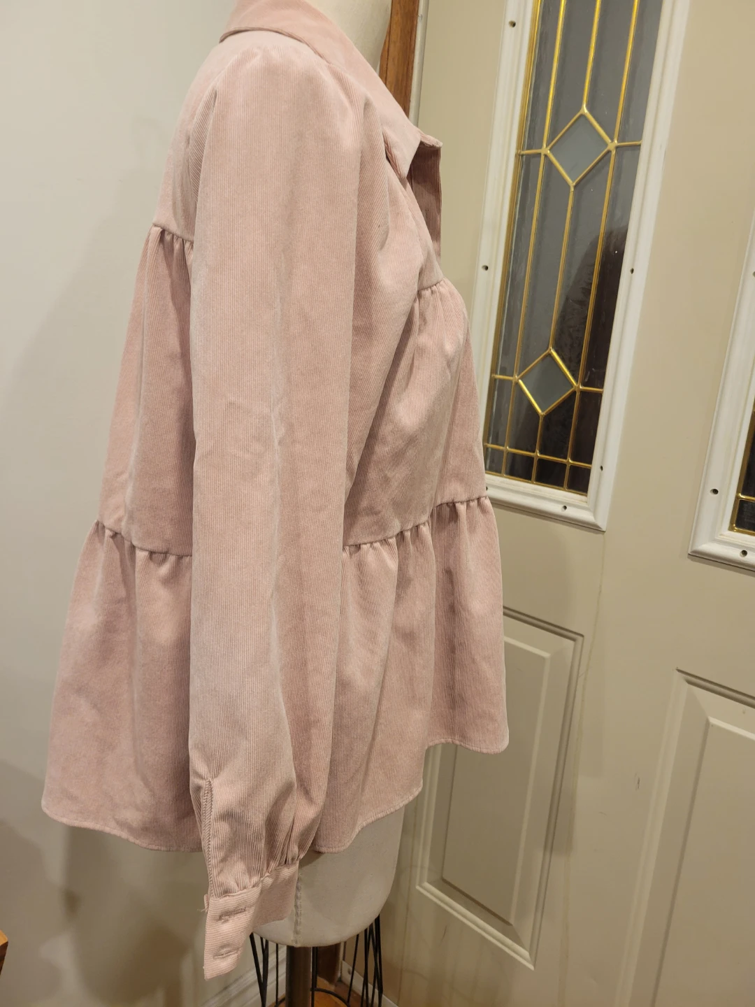 Zara Med Blush Pink Corduroy Ruffle Blouse - photo 3