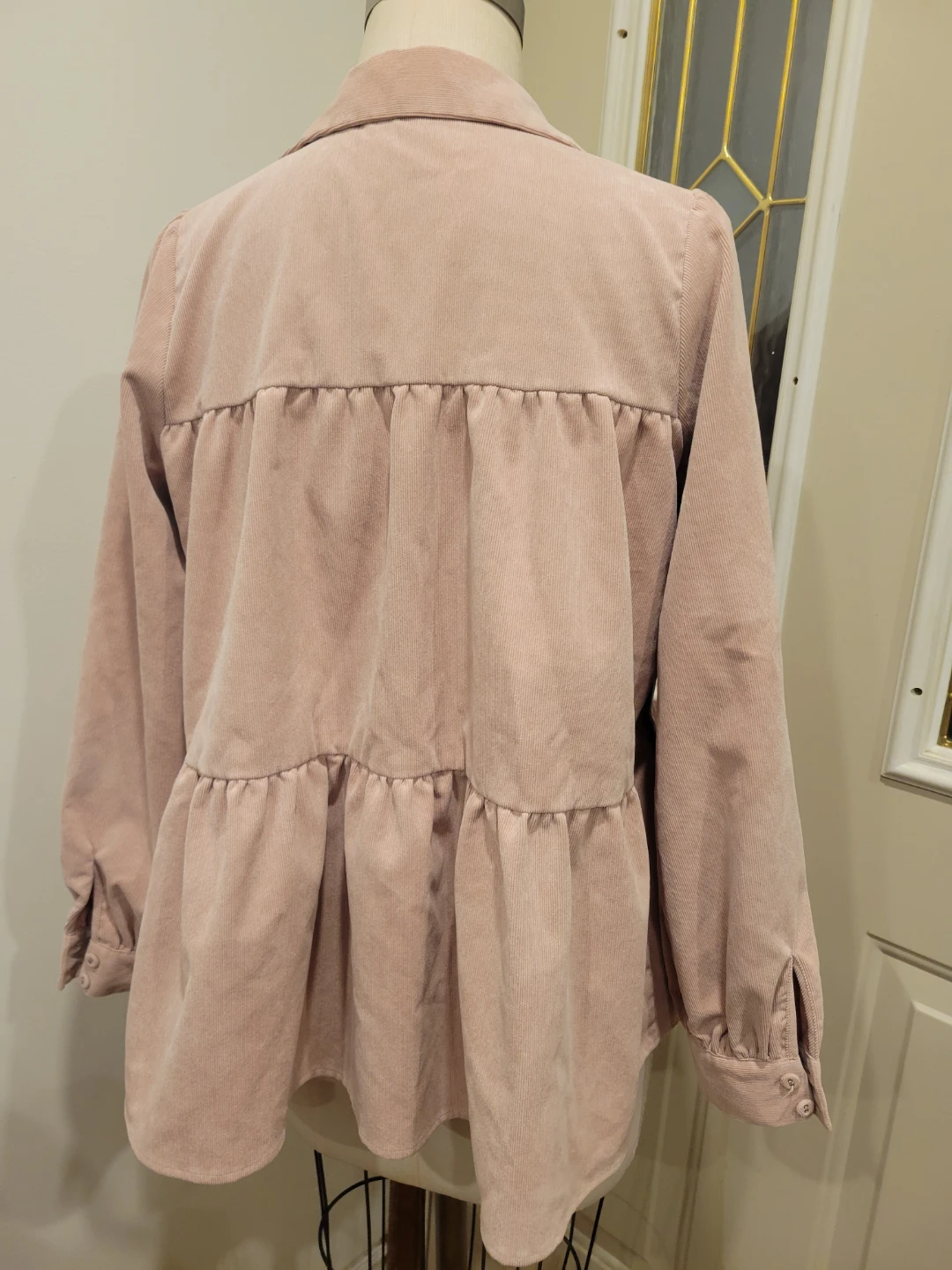 Zara Med Blush Pink Corduroy Ruffle Blouse - photo 4