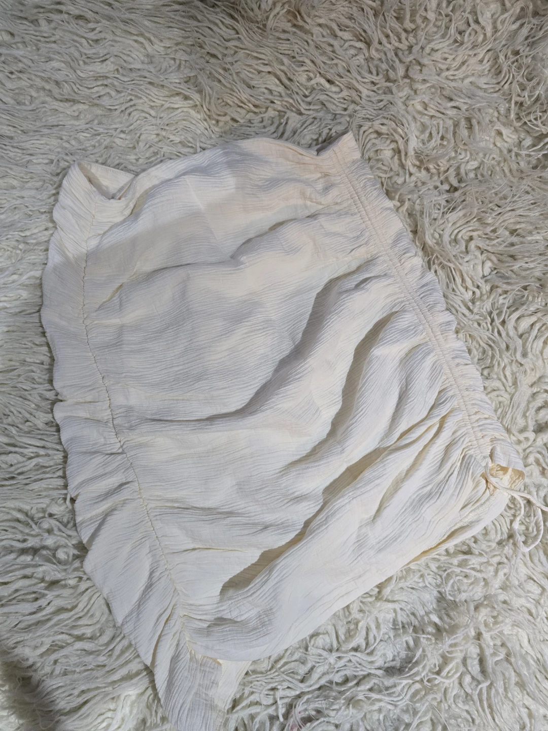 Cream Ruched Mini Skirt
