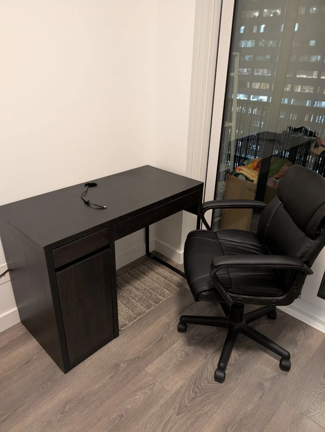 IKEA MICKE Desk with Amazon leather Chair