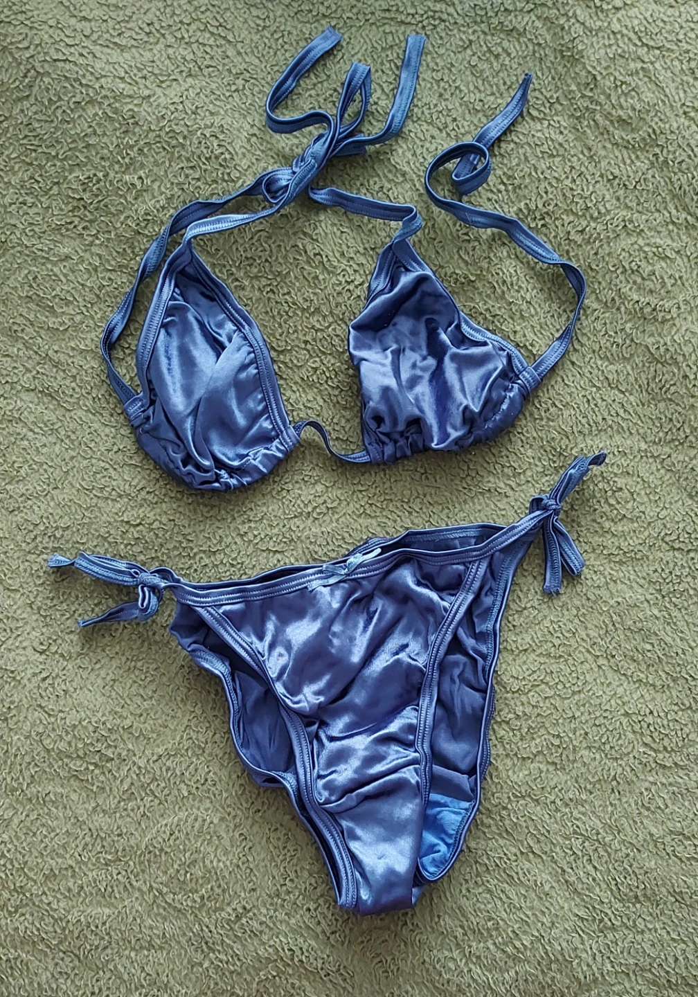 Blue satin bikini set
