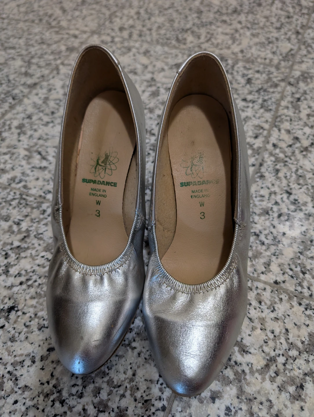 Supadance Silver Leather Ballroom Dance Shoes Size 3 W