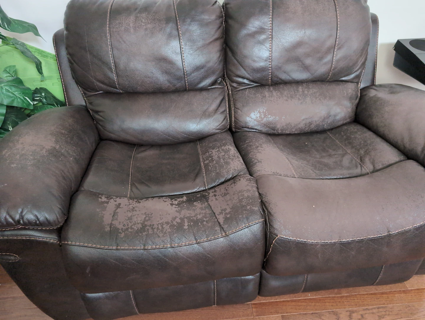 Brown Faux Leather Reclining Sofa - photo 3