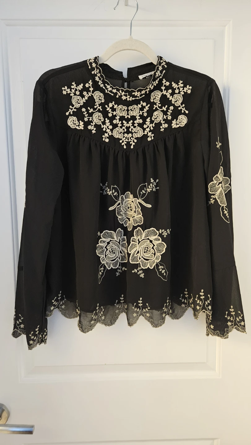 US Size 10 - River Island, Black embroidered long sleeve blouse