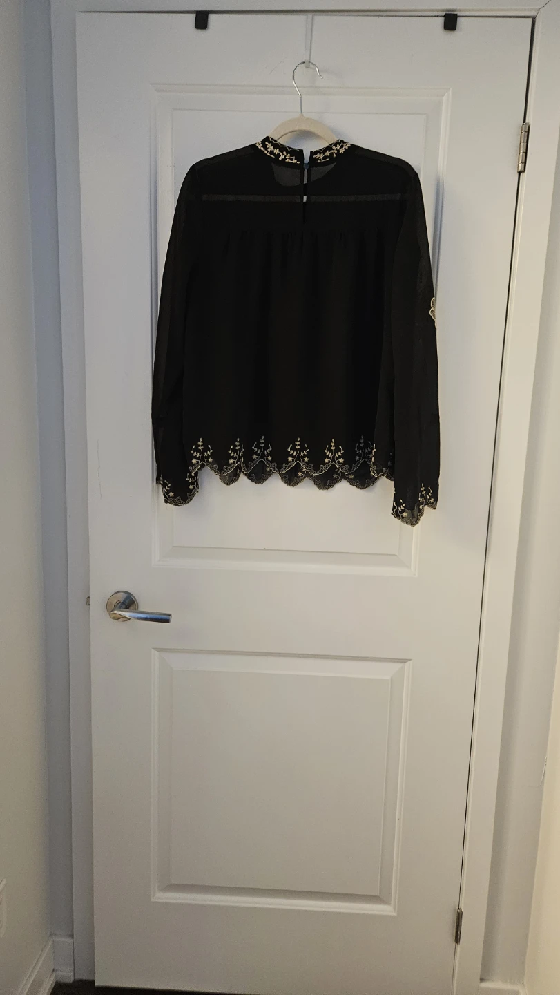US Size 10 - River Island, Black embroidered long sleeve blouse - photo 3