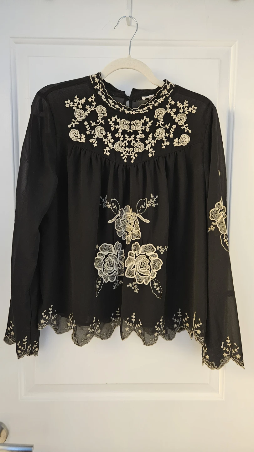 US Size 10 - River Island, Black embroidered long sleeve blouse - photo 5