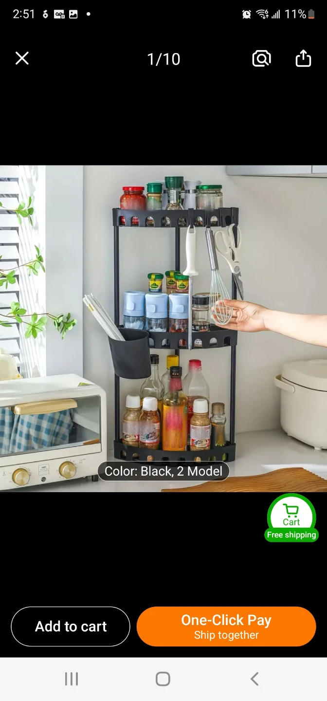 3-Tier Corner Shelf Organizer - Black
