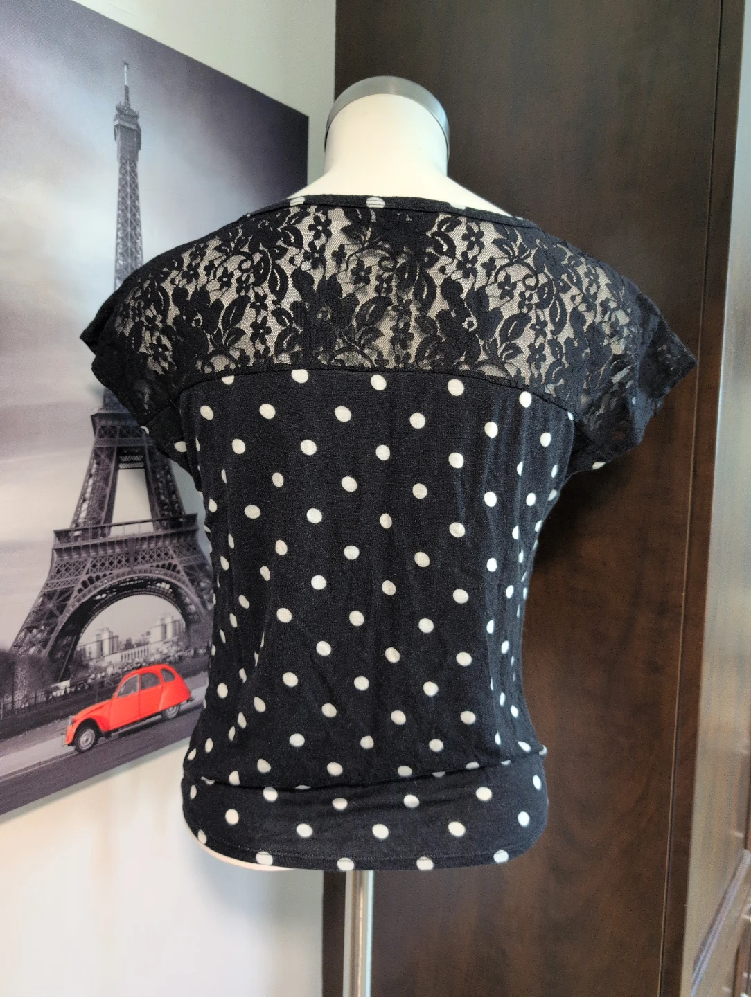 Candy Couture Black Polka Dot Lace Top M/M - photo 3
