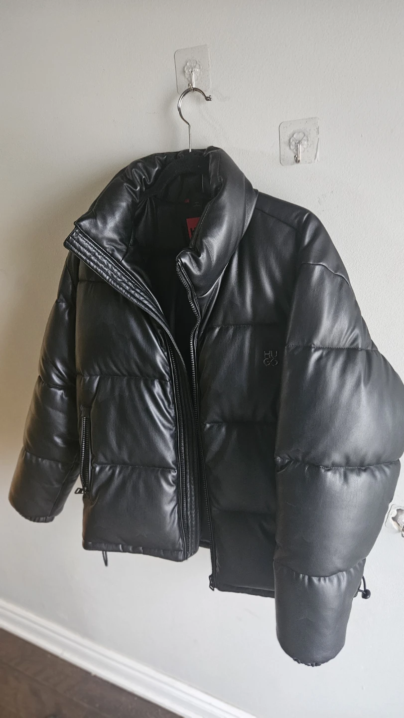 HUGO Black Faux Leather Puffer Jacket