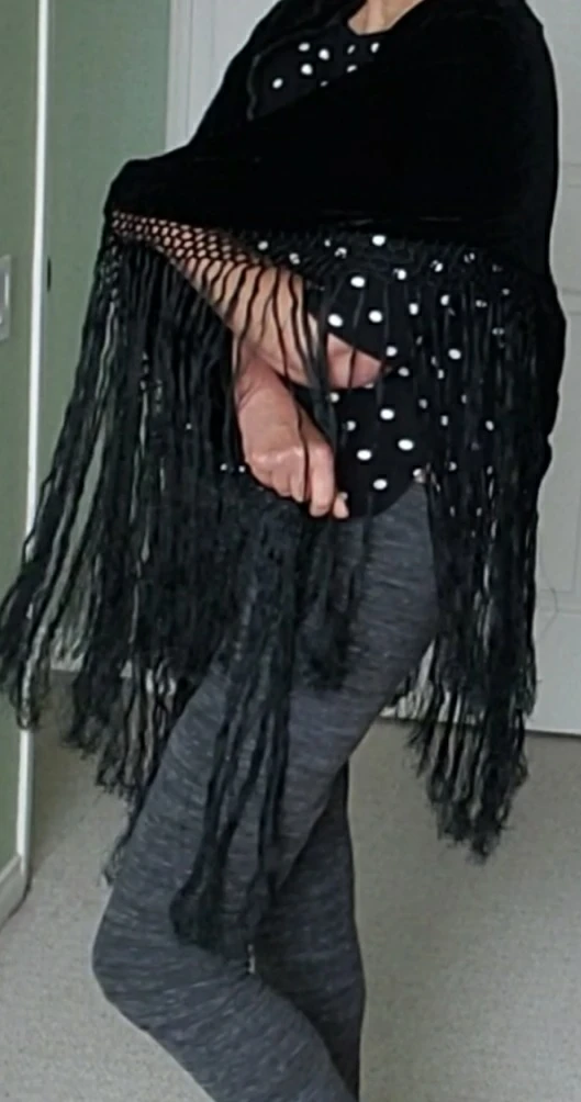 Black Velvet Shawl with Fringe - photo 4